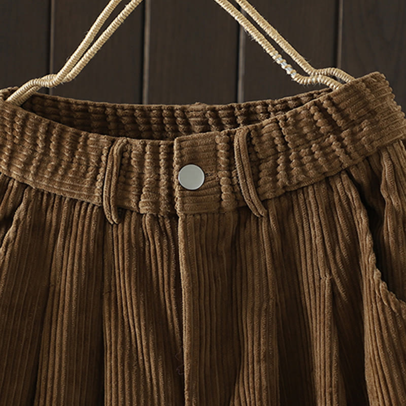 Pantalon Buddha Stones d'hiver en velours côtelé uni pour femme, taille haute, doublé polaire et poches - image 19