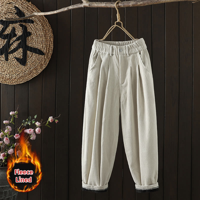 Pantalon Buddha Stones d'hiver en velours côtelé uni pour femme, taille haute, doublé polaire et poches - Lin - US8-10，UK/AU12-14，EU40-42 (2XL) - image 0