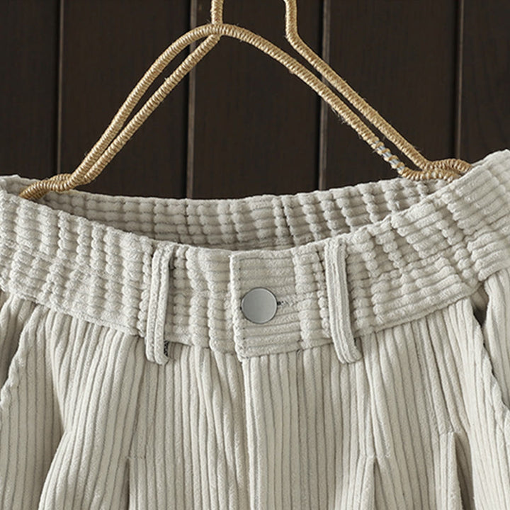 Pantalon Buddha Stones d'hiver en velours côtelé uni pour femme, taille haute, doublé polaire et poches - image 3