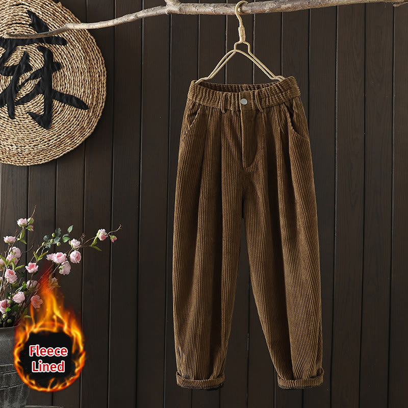 Pantalon Buddha Stones d'hiver en velours côtelé uni pour femme, taille haute, doublé polaire et poches - SaddleBrown - US8-10，UK/AU12-14，EU40-42 (2XL) - image 18