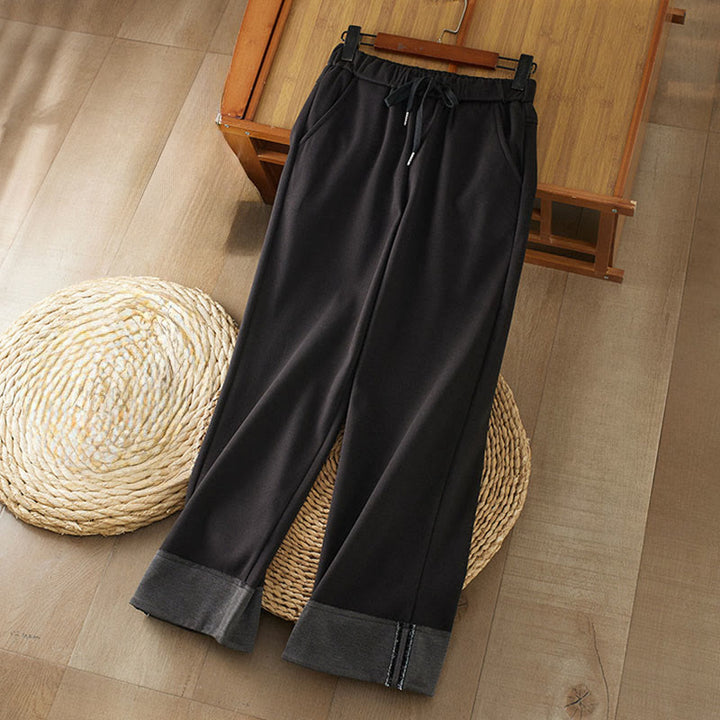 Pantalon d'hiver Buddha Stones épais à taille élastique et coupe droite pour femme avec poches - Noir - US8-10，UK/AU12-14，EU40-42 (2XL) - image 0