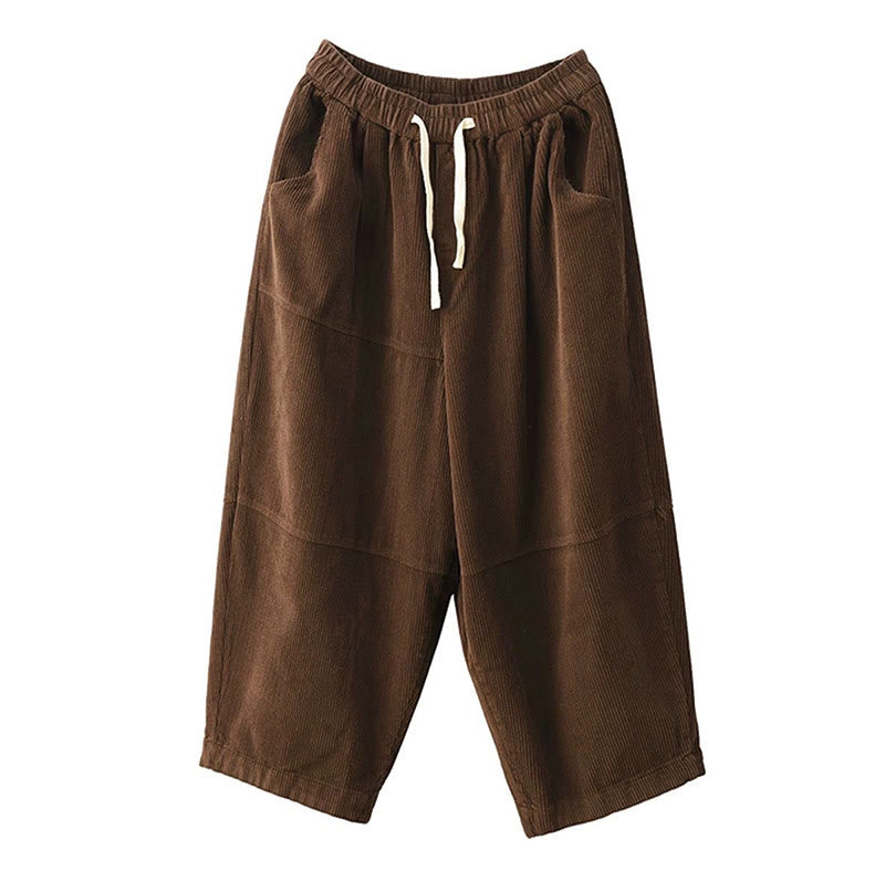 Pantalon en velours côtelé de coton doublé polaire thermique avec cordon de serrage et poches pour femme Buddha Stones - image 1