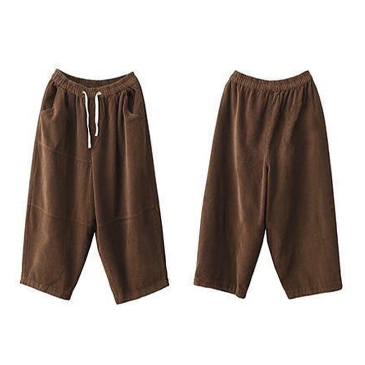 Pantalon en velours côtelé de coton doublé polaire thermique avec cordon de serrage et poches pour femme Buddha Stones - image 2