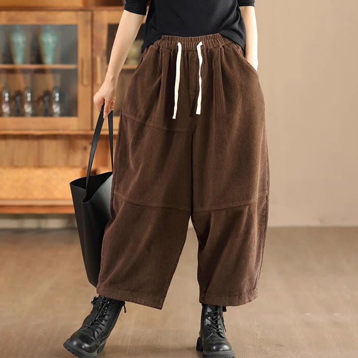 Pantalon en velours côtelé de coton doublé polaire thermique avec cordon de serrage et poches pour femme Buddha Stones - SaddleBrown - US14，UK/AU18，EU46 (4XL) - image 6