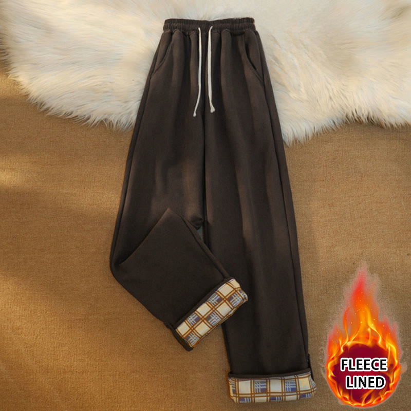 Pantalon large en velours côtelé de coton patchwork pour femme Buddha Stones, doublé polaire, avec poches - SaddleBrown (doublure polaire) - US18，UK/AU22，EU50 (6XL) - image 0