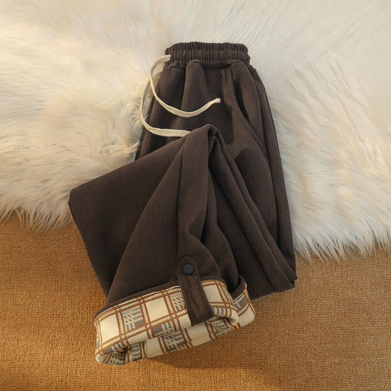 Pantalon large en velours côtelé de coton patchwork pour femme Buddha Stones, doublé polaire, avec poches - image 7