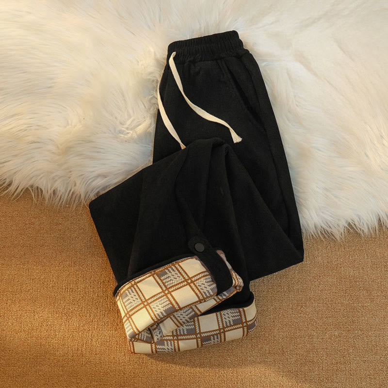 Pantalon large en velours côtelé de coton patchwork pour femme Buddha Stones, doublé polaire, avec poches - image 15