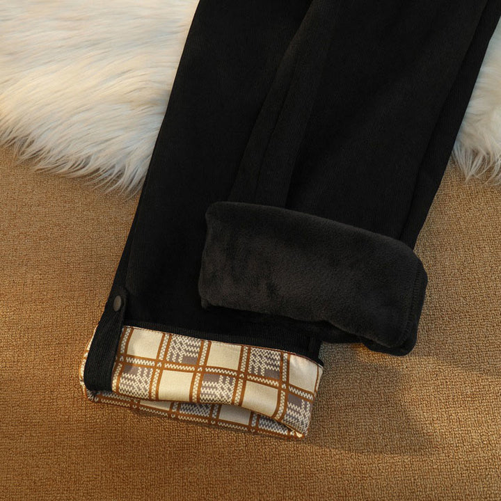 Pantalon large en velours côtelé de coton patchwork pour femme Buddha Stones, doublé polaire, avec poches - image 21