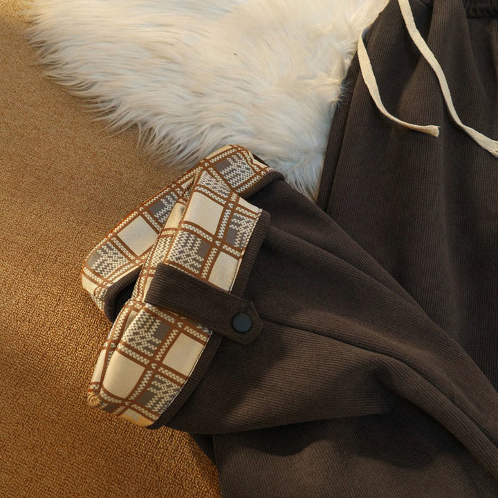 Pantalon large en velours côtelé de coton patchwork pour femme Buddha Stones, doublé polaire, avec poches - image 25