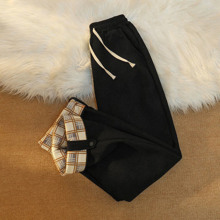 Pantalon large en velours côtelé de coton patchwork pour femme Buddha Stones, doublé polaire, avec poches - image 16