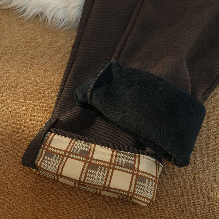 Pantalon large en velours côtelé de coton patchwork pour femme Buddha Stones, doublé polaire, avec poches - image 24