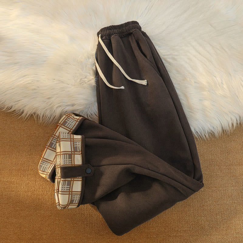 Pantalon large en velours côtelé de coton patchwork pour femme Buddha Stones, doublé polaire, avec poches - image 9