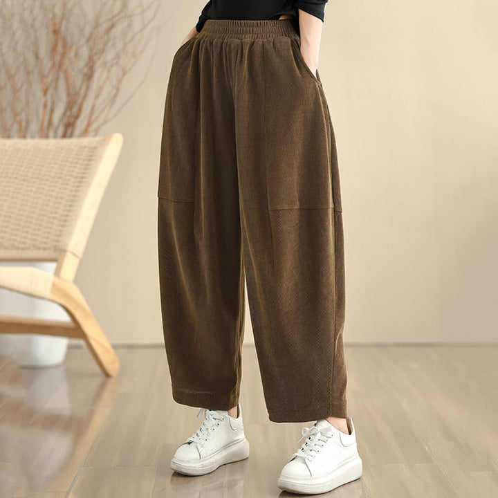 Pantalon sarouel en velours côtelé uni à poches pour femme Buddha Stones - image 9