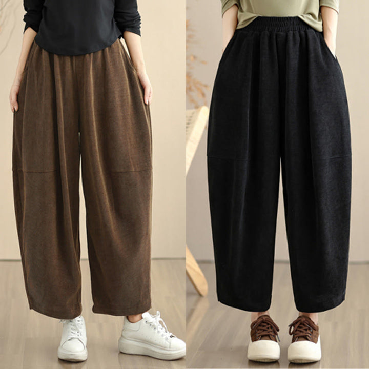 Pantalon sarouel en velours côtelé uni à poches pour femme Buddha Stones - image 26