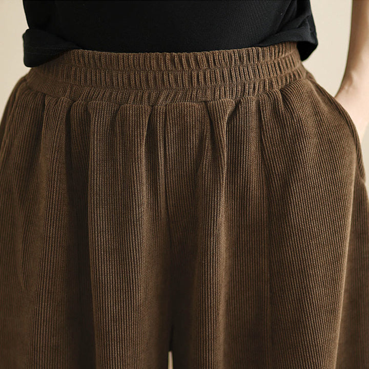 Pantalon sarouel en velours côtelé uni à poches pour femme Buddha Stones - image 10