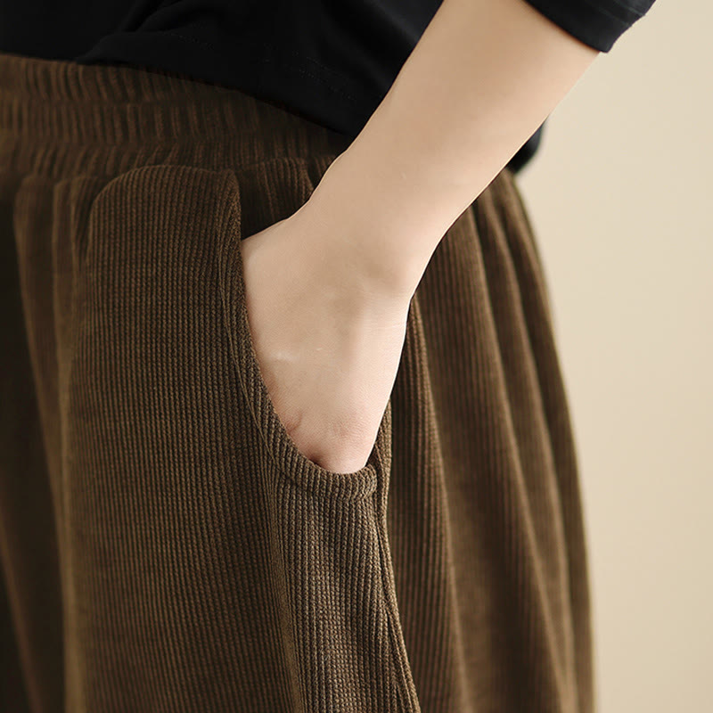 Pantalon sarouel en velours côtelé uni à poches pour femme Buddha Stones - image 12