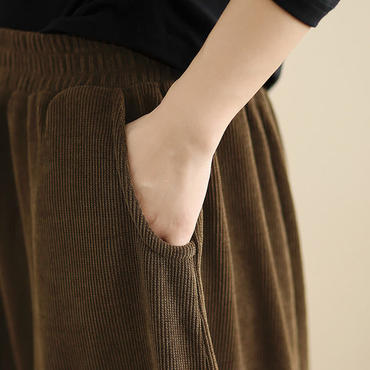 Pantalon sarouel en velours côtelé uni à poches pour femme Buddha Stones - image 12