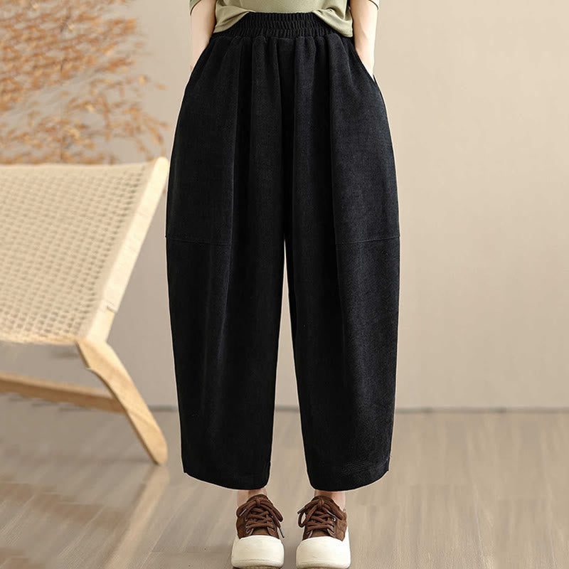 Pantalon sarouel en velours côtelé uni à poches pour femme Buddha Stones - Noir - US8-10，UK/AU12-14，EU40-42 (2XL) - image 17