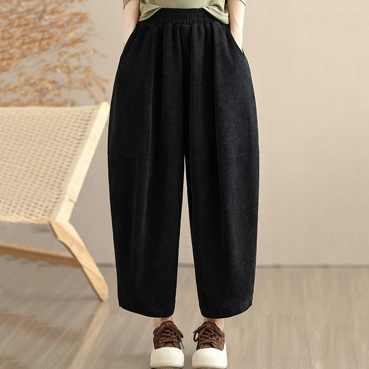 Pantalon sarouel en velours côtelé uni à poches pour femme Buddha Stones - Noir - US8-10，UK/AU12-14，EU40-42 (2XL) - image 17