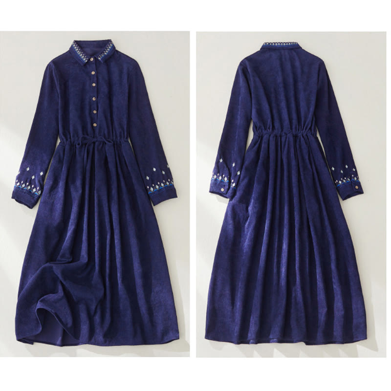 Robe midi à manches longues et poches, ornée de broderies florales et de motifs de Buddha Stones - image 13