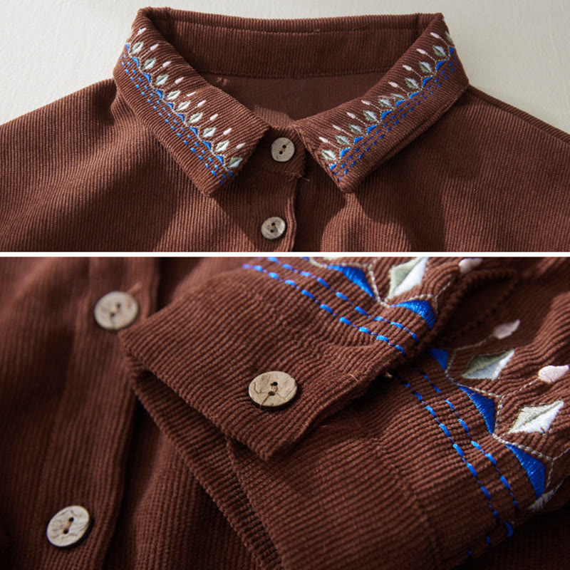 Robe midi à manches longues et poches, ornée de broderies florales et de motifs de Buddha Stones - image 3