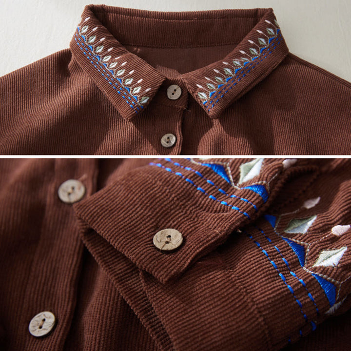 Robe midi à manches longues et poches, ornée de broderies florales et de motifs de Buddha Stones - image 3