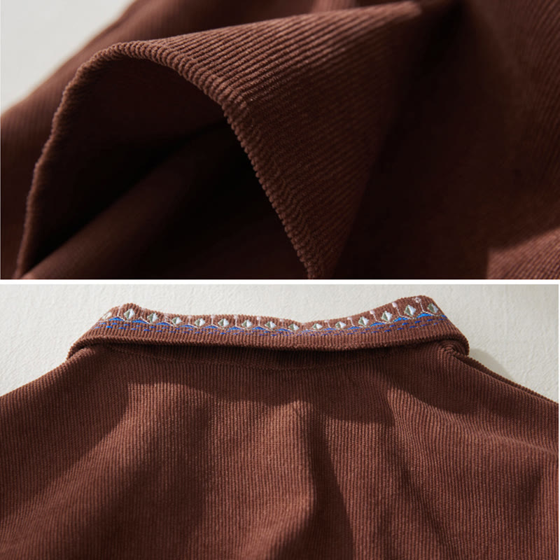 Robe midi à manches longues et poches, ornée de broderies florales et de motifs de Buddha Stones - image 4