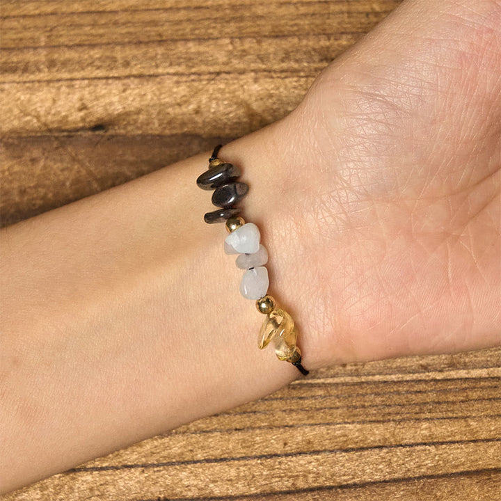 Bracelet de cartes de réussite en corde avec Buddha Stones, citrine, aventurine verte et pyrite - image 5