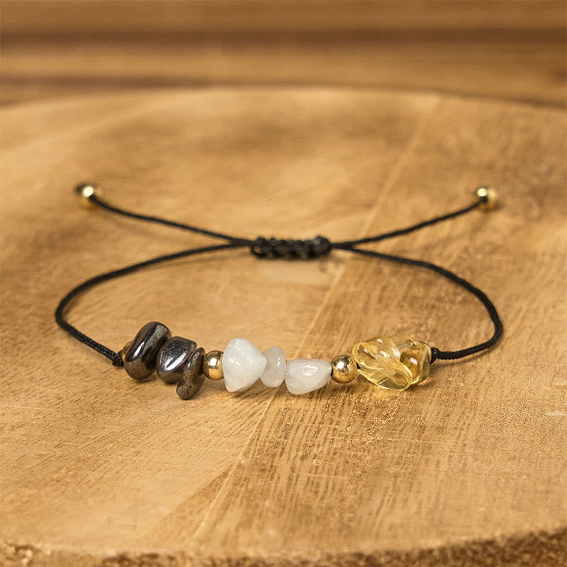 Bracelet de cartes de réussite en corde avec Buddha Stones, citrine, aventurine verte et pyrite - image 2