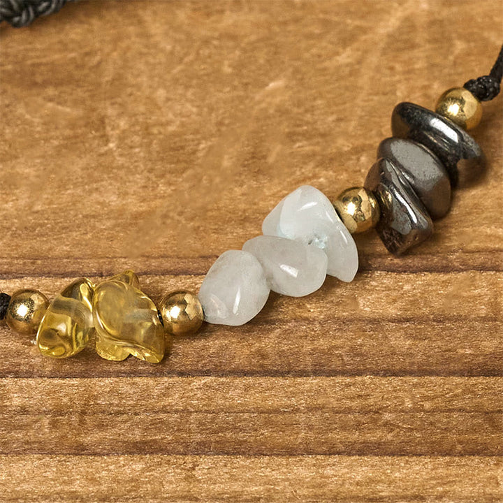 Bracelet de cartes de réussite en corde avec Buddha Stones, citrine, aventurine verte et pyrite - image 4