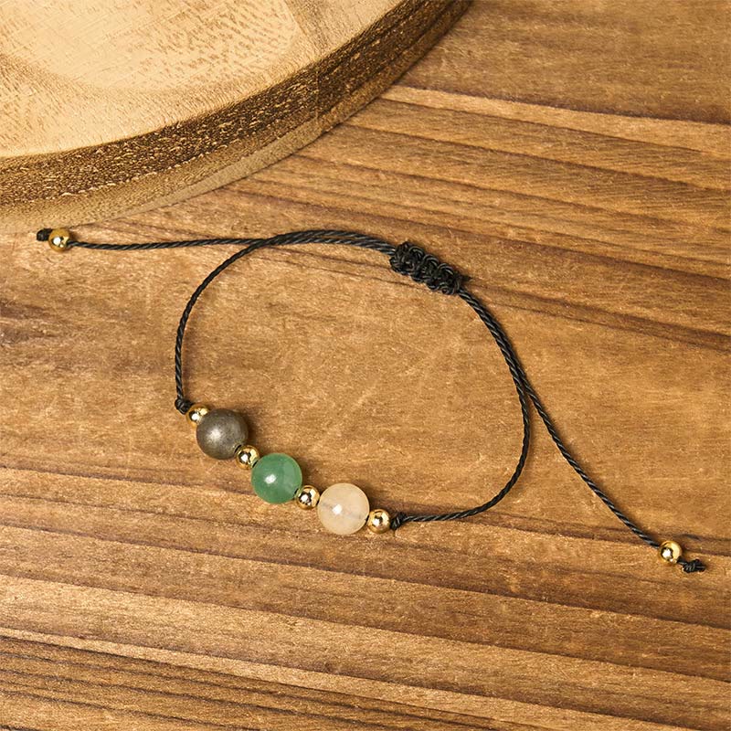 Bracelet de cartes de réussite en corde avec Buddha Stones, citrine, aventurine verte et pyrite - image 13
