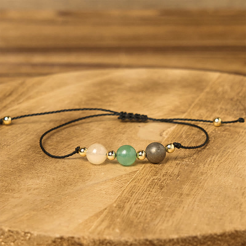 Bracelet de cartes de réussite en corde avec Buddha Stones, citrine, aventurine verte et pyrite - image 12