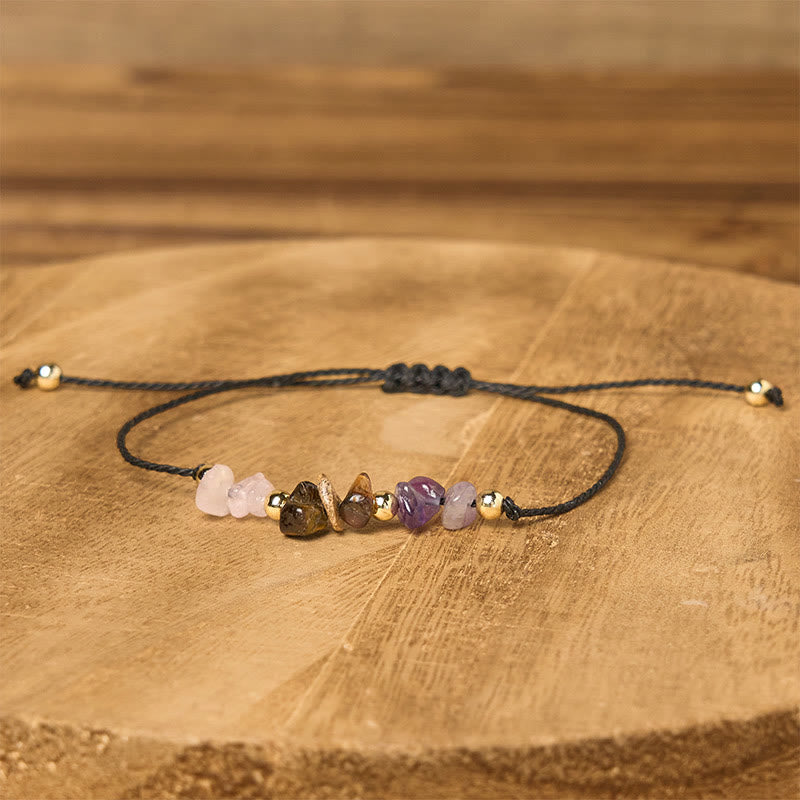Bracelet en corde avec Buddha Stones, améthyste, œil de tigre, quartz rose, protection anti-anxiété - image 2