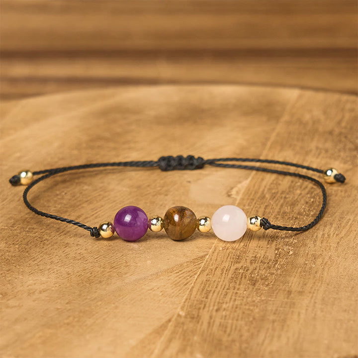 Bracelet en corde avec Buddha Stones, améthyste, œil de tigre, quartz rose, protection anti-anxiété - image 12
