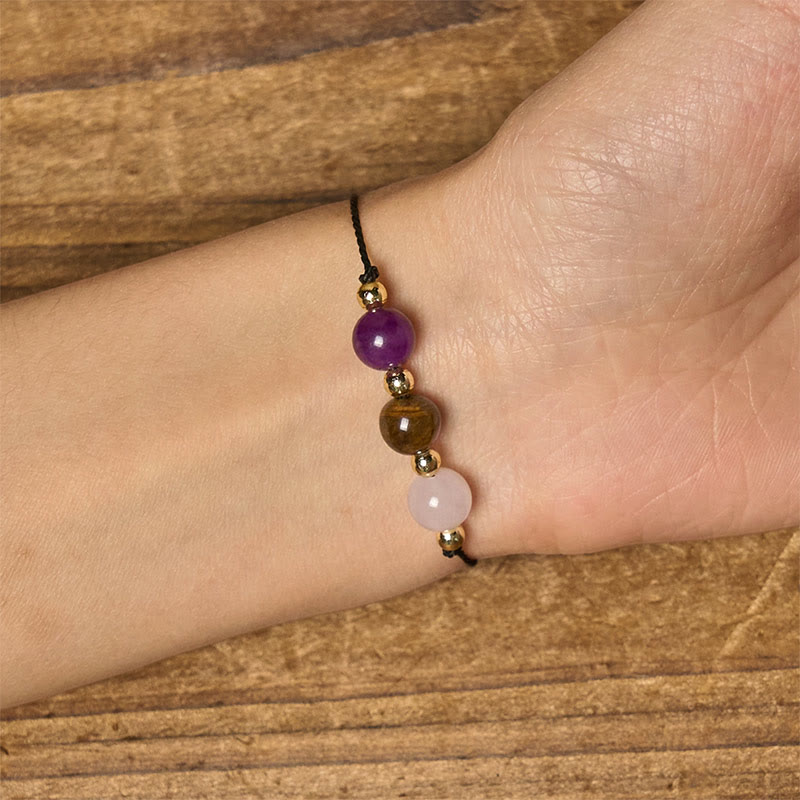 Bracelet en corde avec Buddha Stones, améthyste, œil de tigre, quartz rose, protection anti-anxiété - image 15