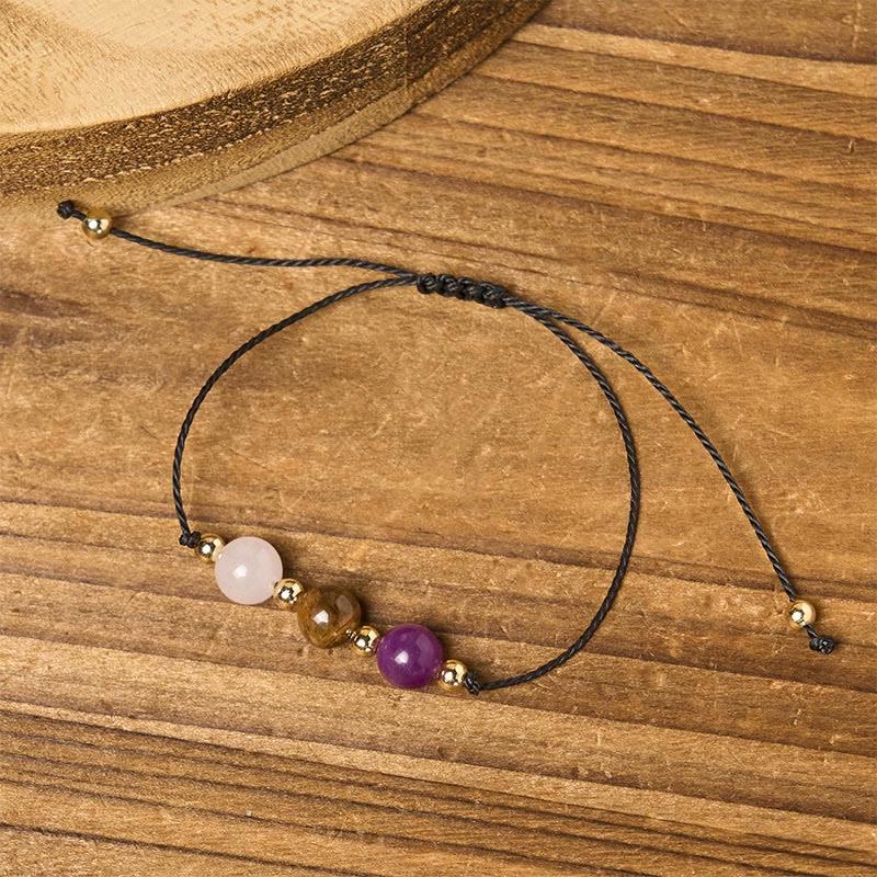 Bracelet en corde avec Buddha Stones, améthyste, œil de tigre, quartz rose, protection anti-anxiété - image 13
