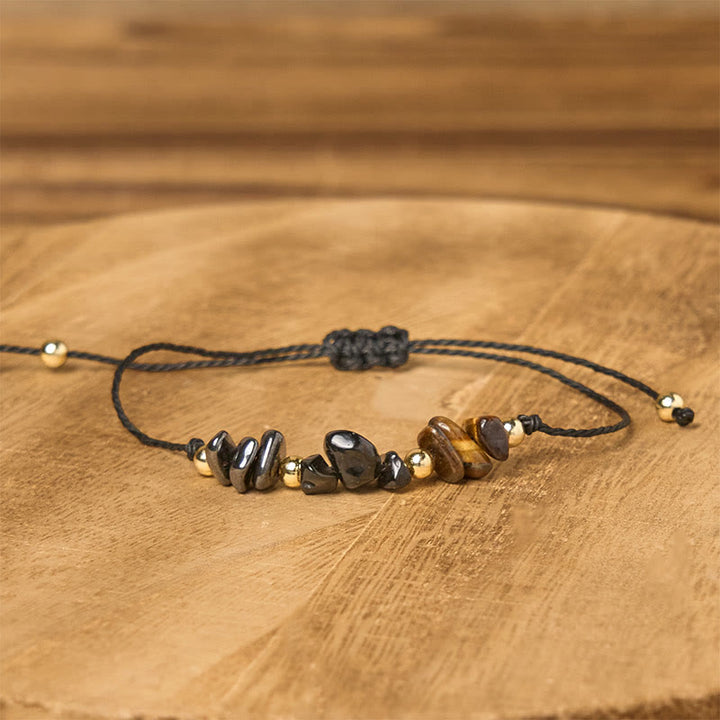 Bracelet de protection en corde avec Buddha Stones, œil de tigre, tourmaline noire et pyrite - image 2