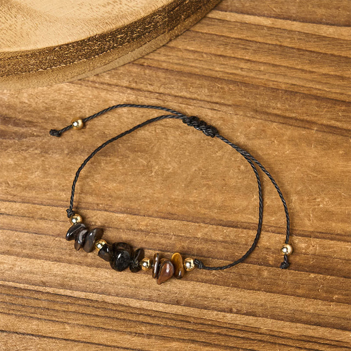 Bracelet de protection en corde avec Buddha Stones, œil de tigre, tourmaline noire et pyrite - image 3