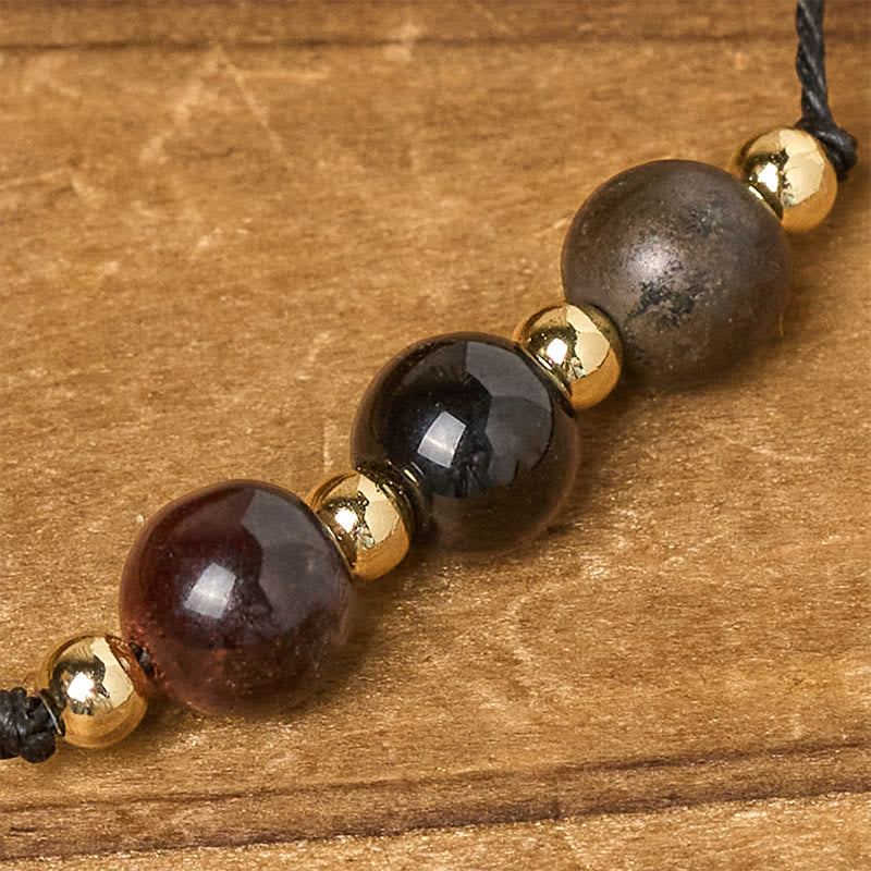 Bracelet de protection en corde avec Buddha Stones, œil de tigre, tourmaline noire et pyrite - image 14