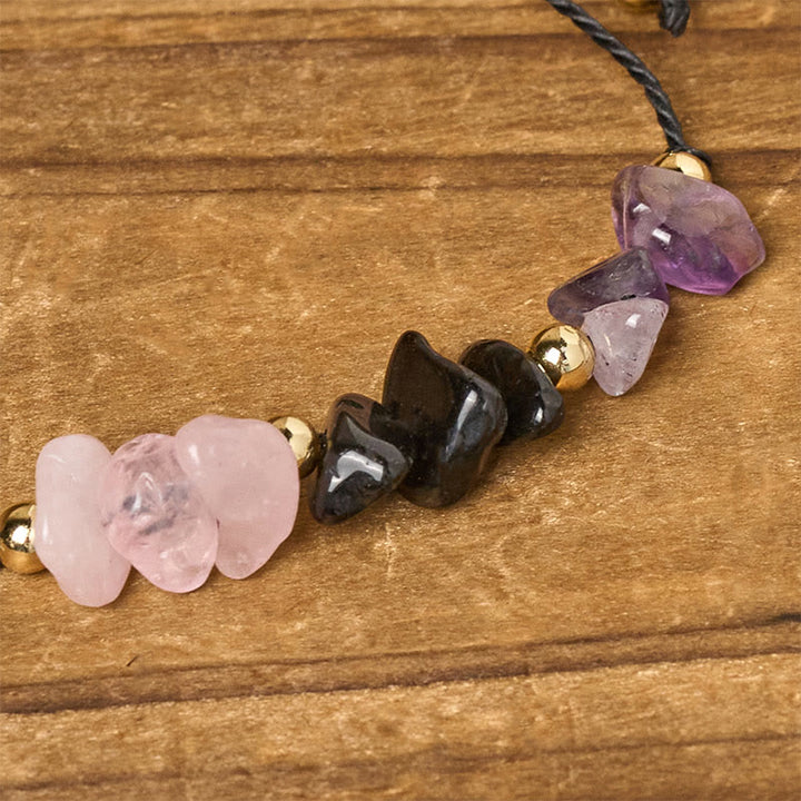 Bracelet en corde avec carte d'empathie et Buddha Stones, tourmaline noire et quartz rose - image 4