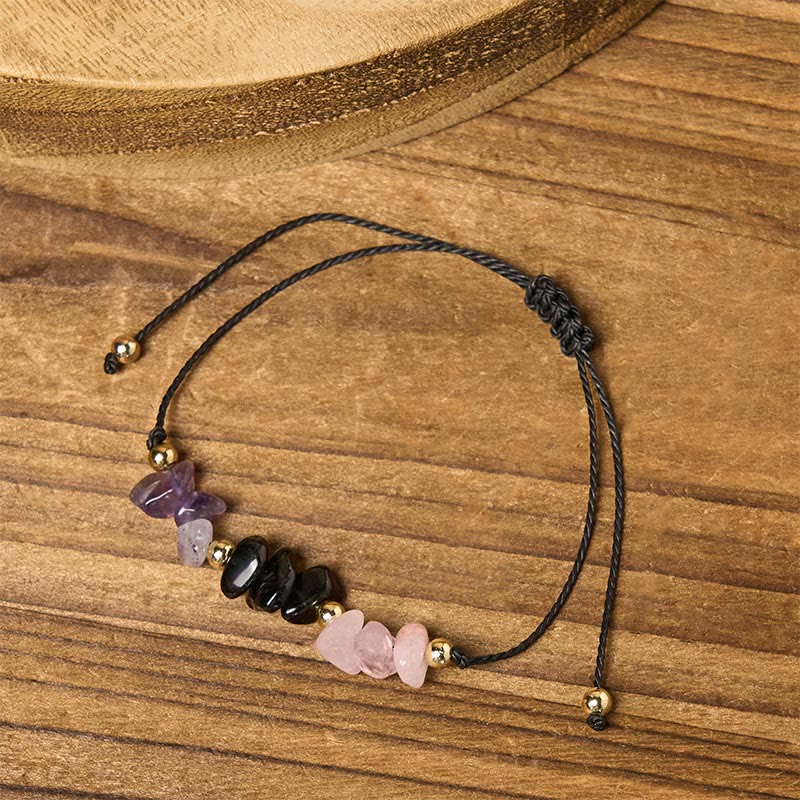 Bracelet en corde avec carte d'empathie et Buddha Stones, tourmaline noire et quartz rose - image 2