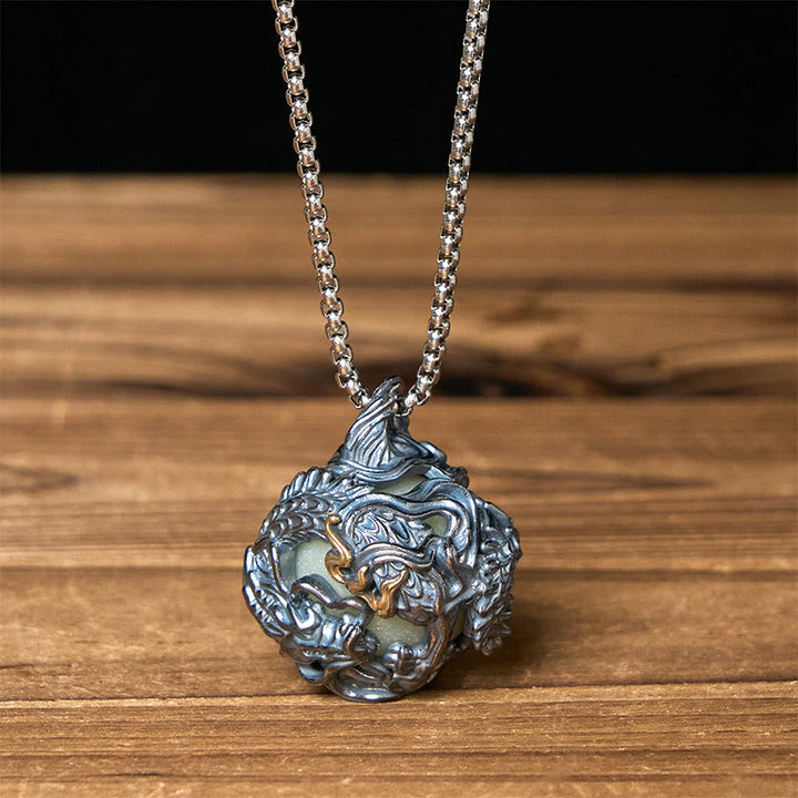 Buddha Stones Collier pendentif dragon en cuivre avec perles de force - Chaîne Dragon et Torsadée - image 7