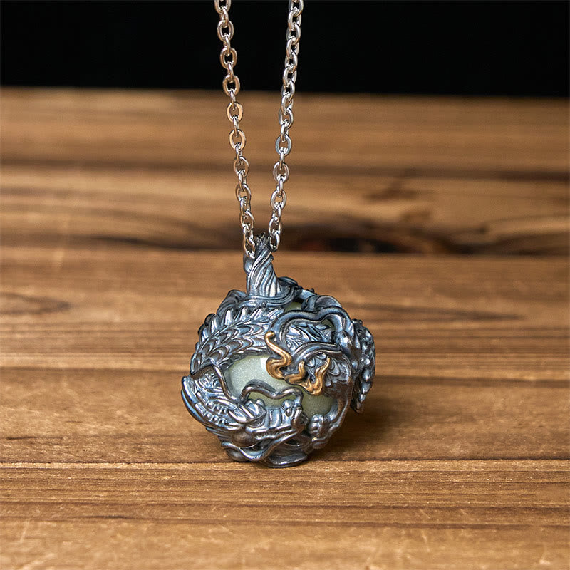 Buddha Stones Collier pendentif dragon en cuivre avec perles de force - Chaîne Dragon et Croix - image 0