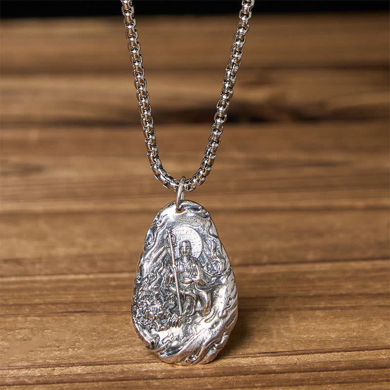 Buddha Stones Collier pendentif en cuivre Kṣitigarbha Dizang Bodhisattva Compassion - Bouddha et chaîne torsadée - image 7