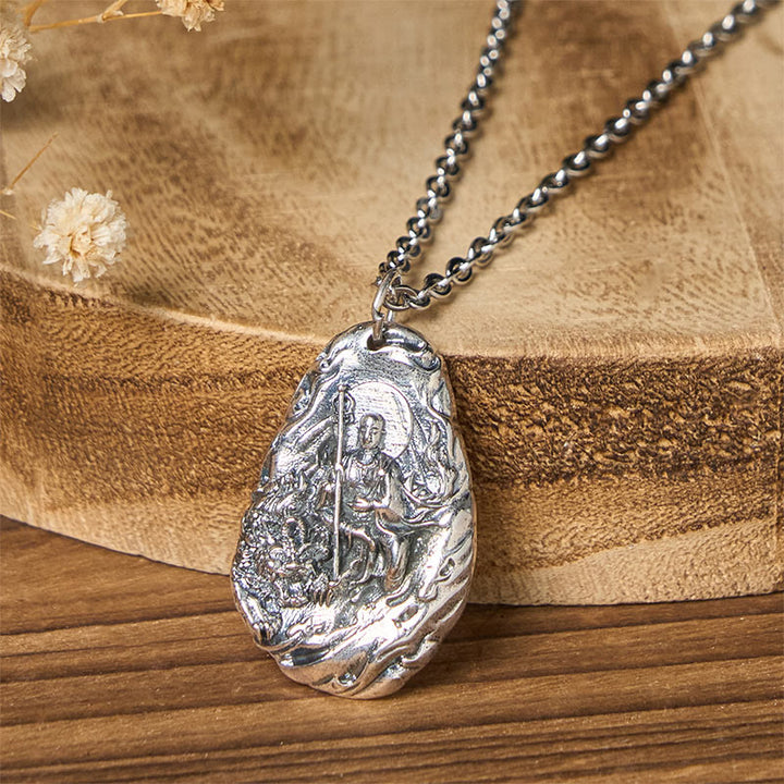 Buddha Stones Collier pendentif en cuivre Kṣitigarbha Dizang Bodhisattva Compassion - Bouddha et chaîne en croix - image 0