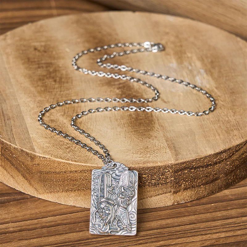 Buddha Stones Collier pendentif équilibre motif impermanence cuivre noir et blanc - image 2