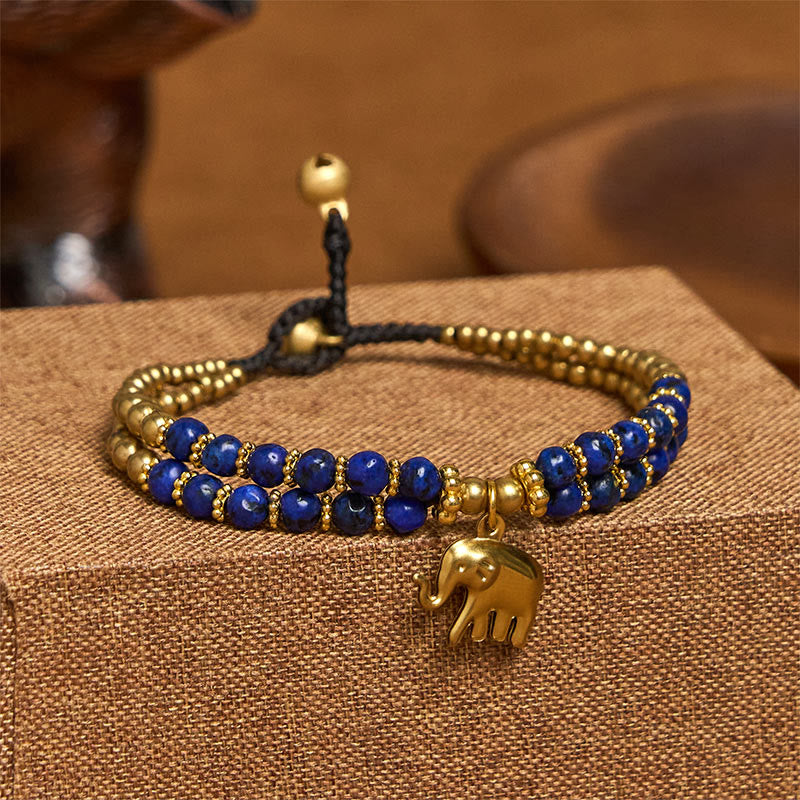 Bracelet de force en cuivre plaqué double couche avec Buddha Stones turquoise et éléphant porte-bonheur - Turquoise bleu (tour de poignet : 15-18 cm) - image 13