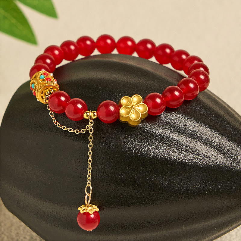 Bracelet de positivité en pierre d'agate blanche tibétaine avec fleurs en cristal - image 6