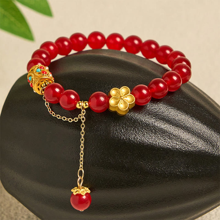 Bracelet de positivité en pierre d'agate blanche tibétaine avec fleurs en cristal - image 6