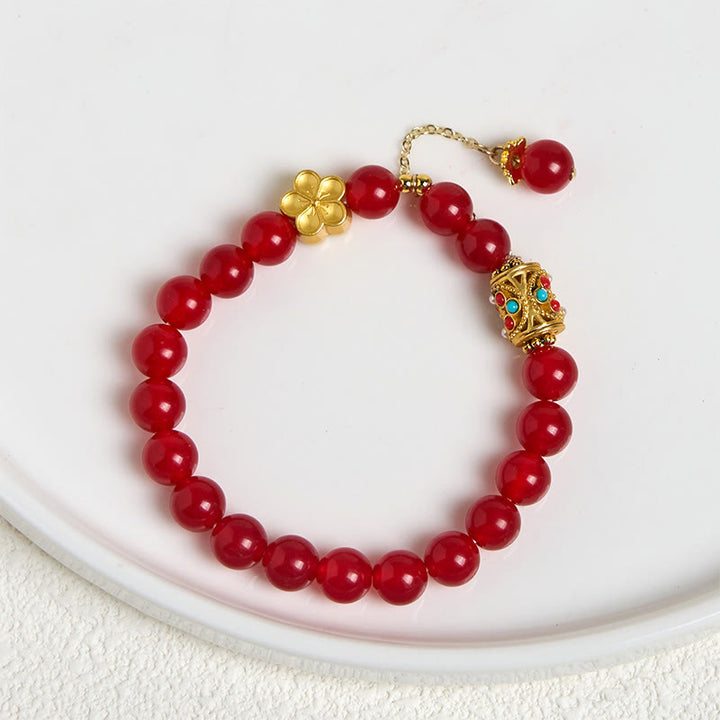 Bracelet de positivité en pierre d'agate blanche tibétaine avec fleurs en cristal - image 7